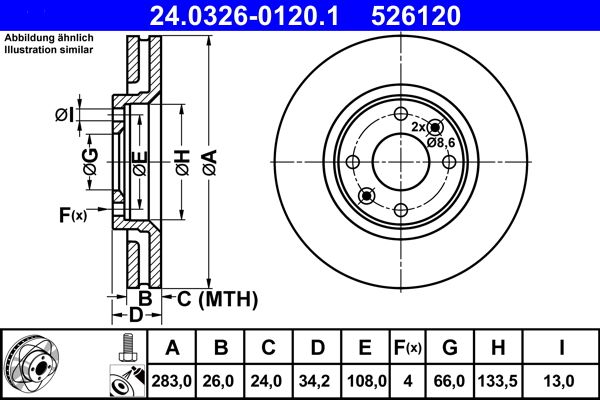 Opel Fren Diski Opel Corsa F / Crossland X 283mm Ön | 2 Adet Takım - ATE 24.0326-0120.1