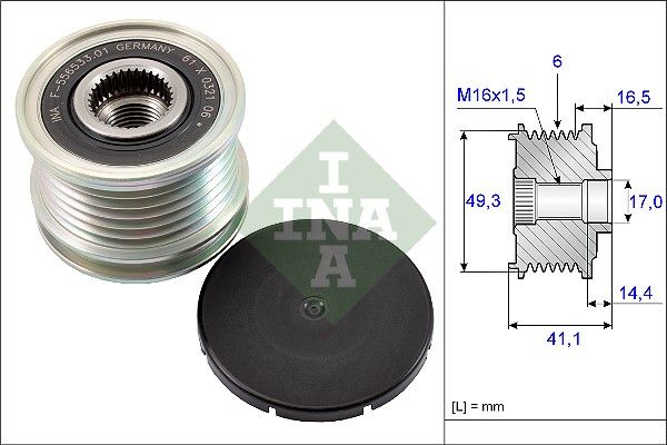 Opel Alternatör Kasnağı 07-207-308-3008-5008-C3-C4-C5 1.4İ-1.6İ 16V (Valeo-120Ah) - INA 535017810