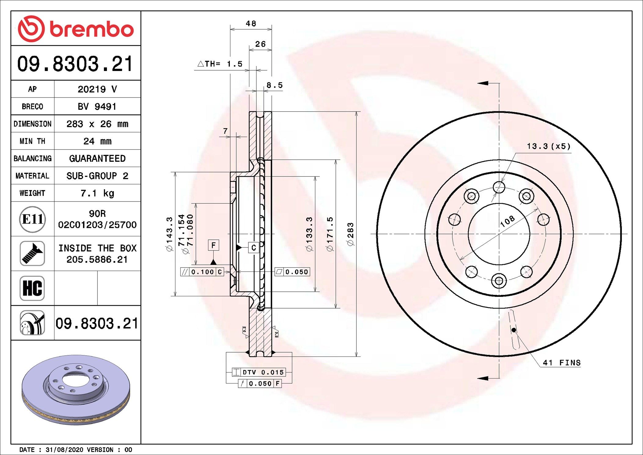 Opel Fren Diski Ön UV Coated Opel | 2 Adet Takım - BREMBO 09.8303.21