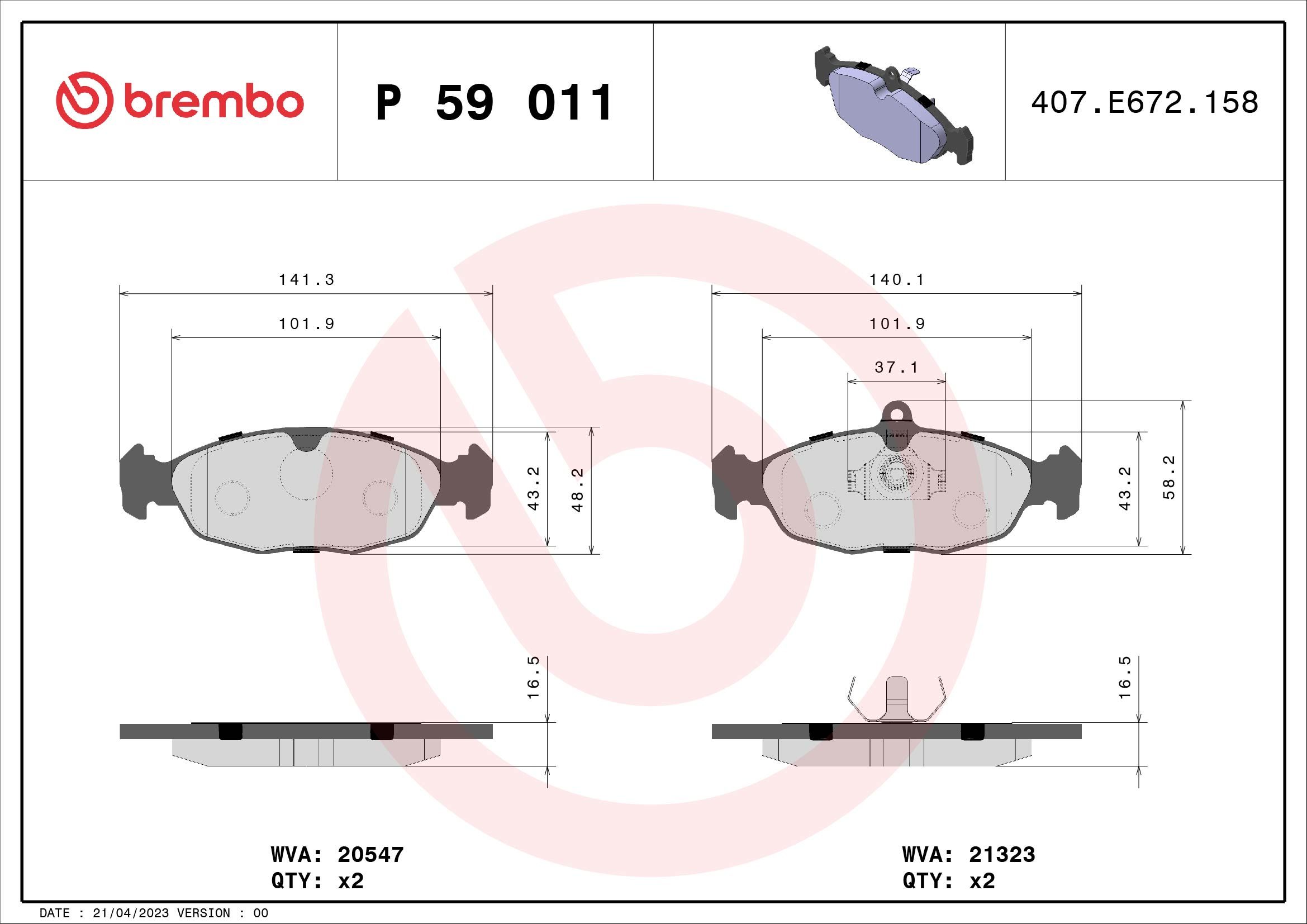 Opel Fren Balatası Ön (Opel Corsa B / Tigra) - BREMBO P59011
