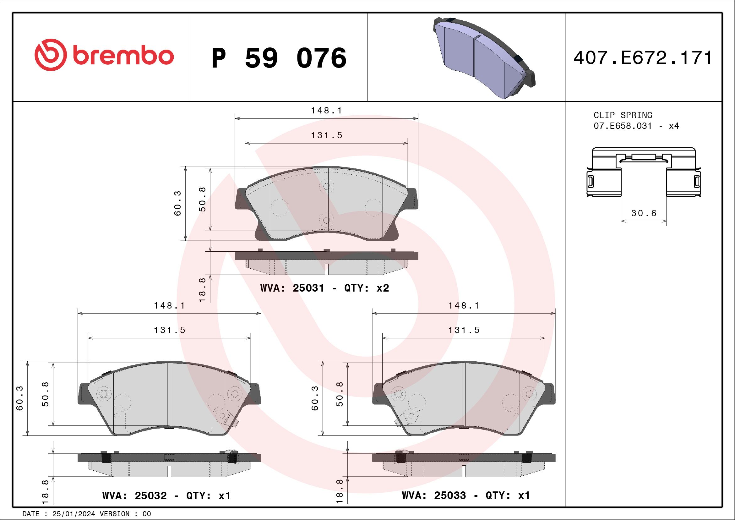 Opel Fren Balatası Ön (Opel Astra-J 09 / 12 / Chevrolet Cruze 09 / 12 / Aveo 11 / 12 15 Jant) - BREMBO P59076