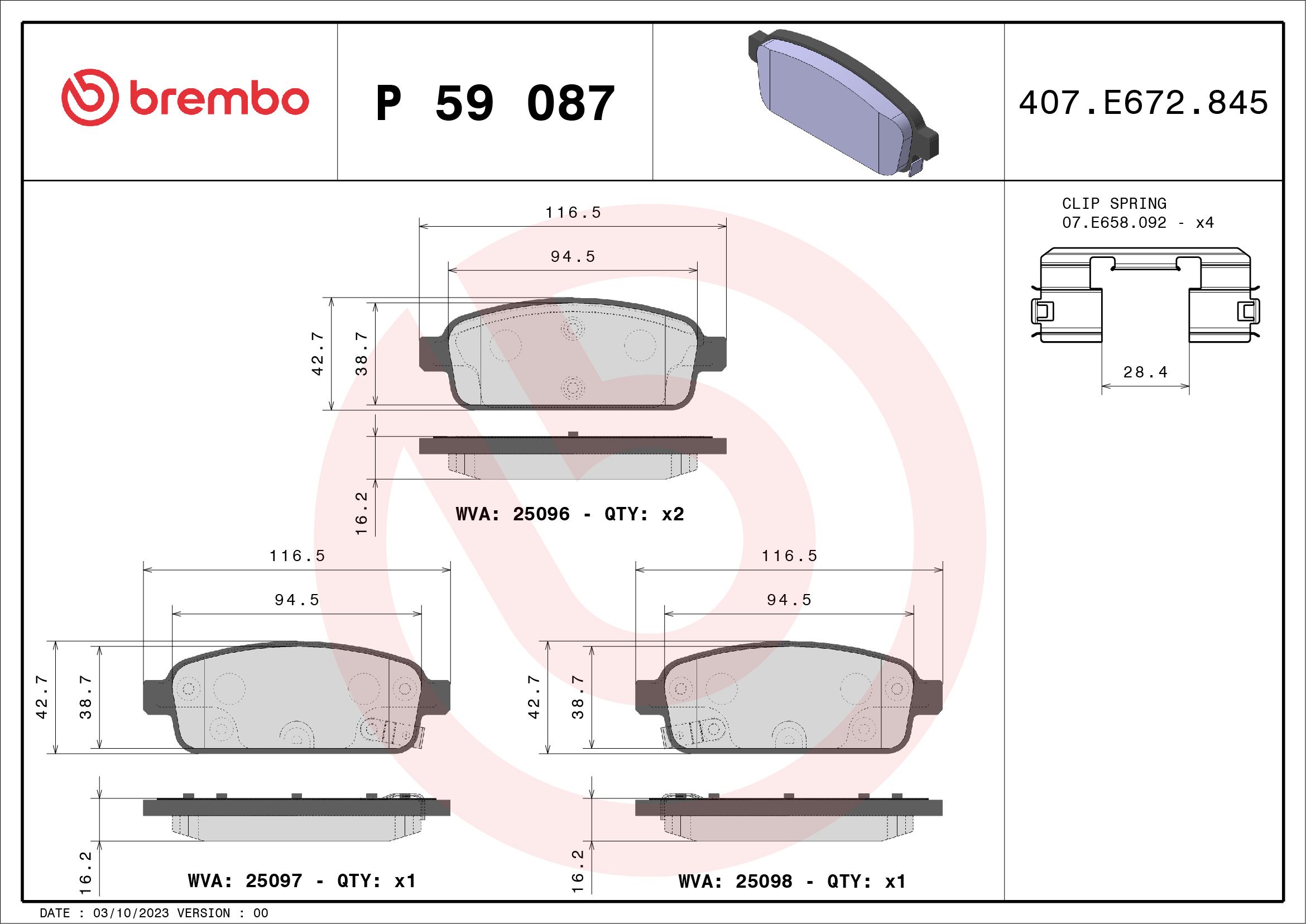 Opel Fren Balatası Arka Low-Met Opel - BREMBO P59087