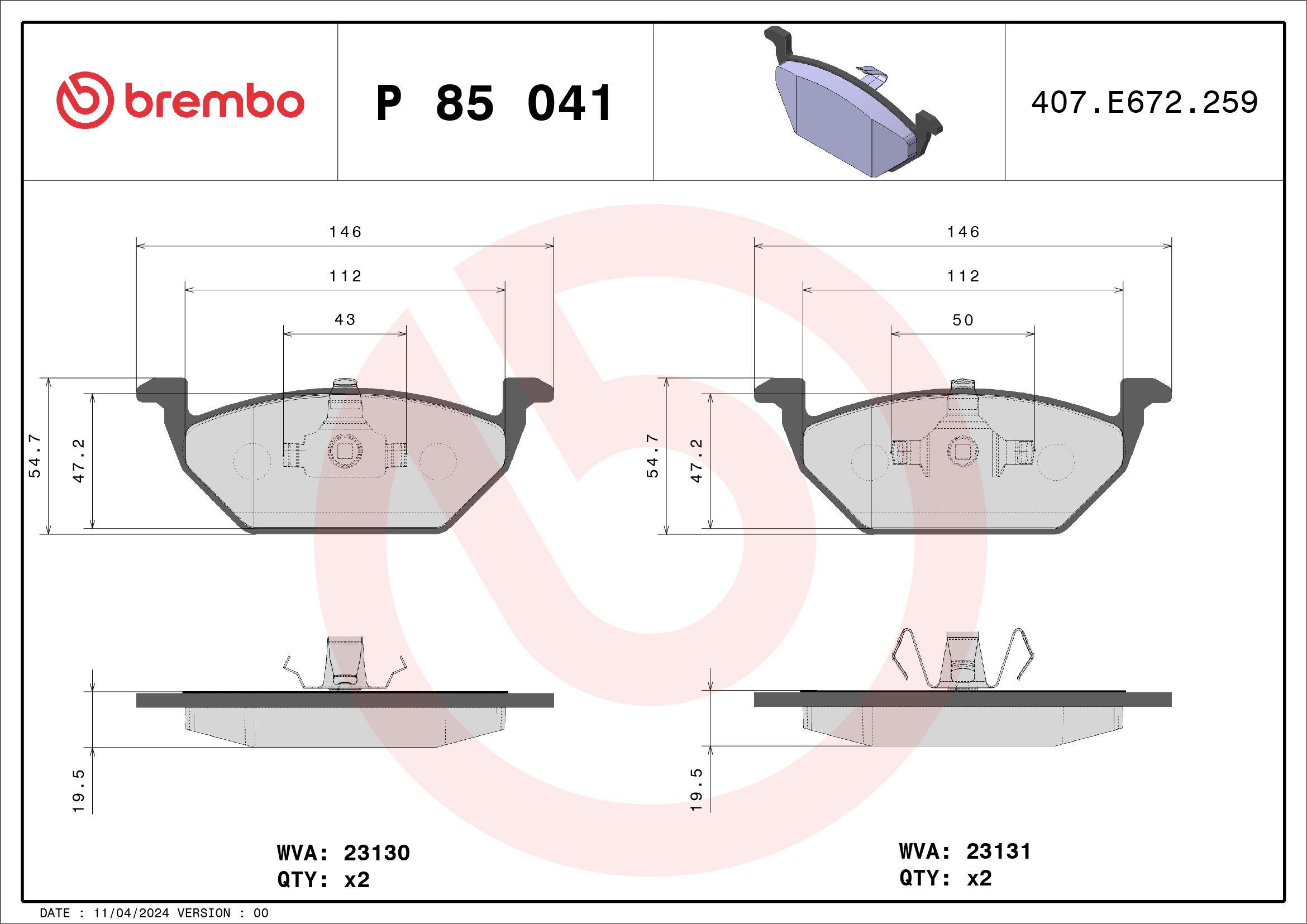 Volkswagen Fren Balatası Ön Xtra Audi - BREMBO P85041X