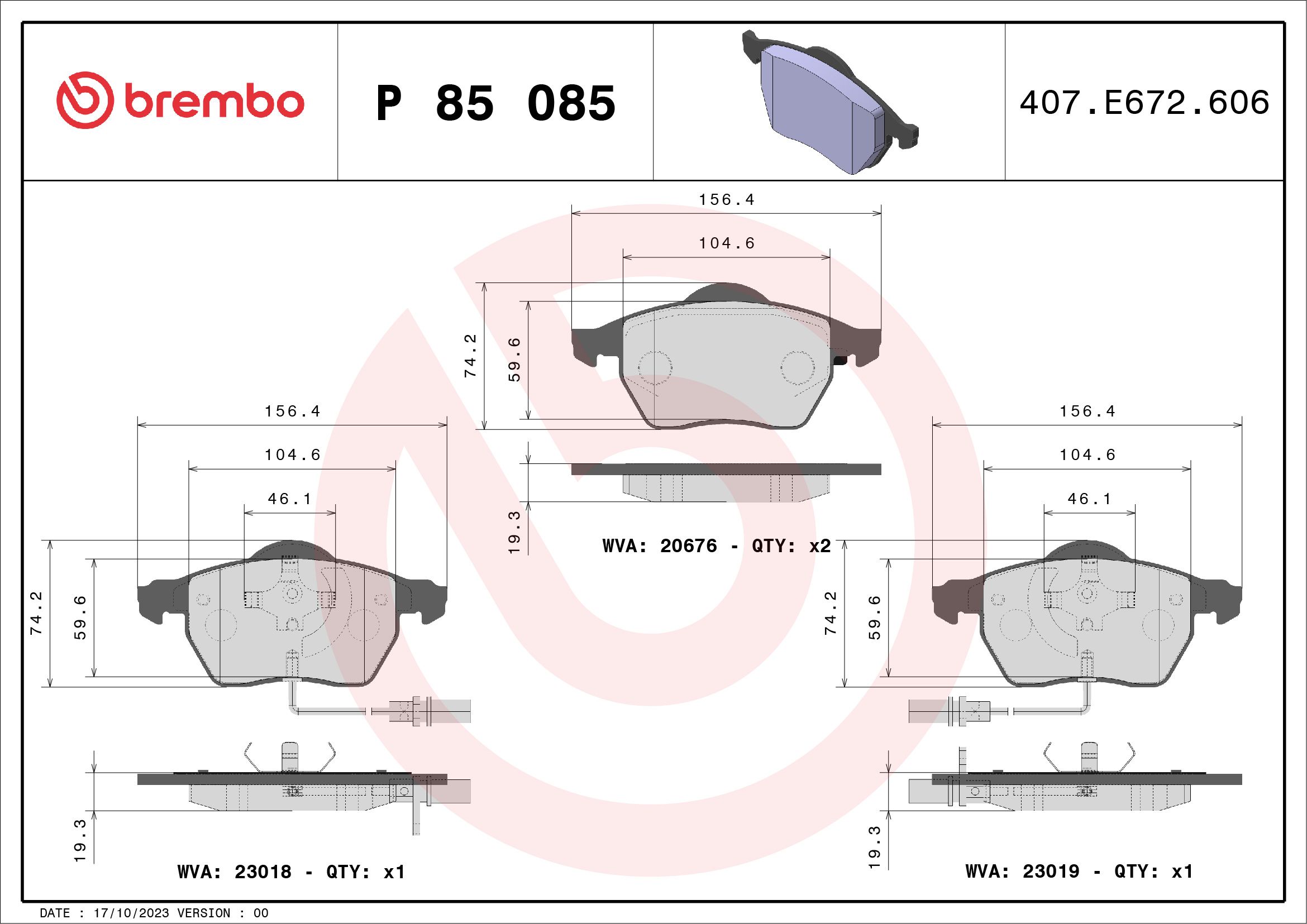 Volkswagen Fren Balatası Ön Xtra Audi - BREMBO P85085X