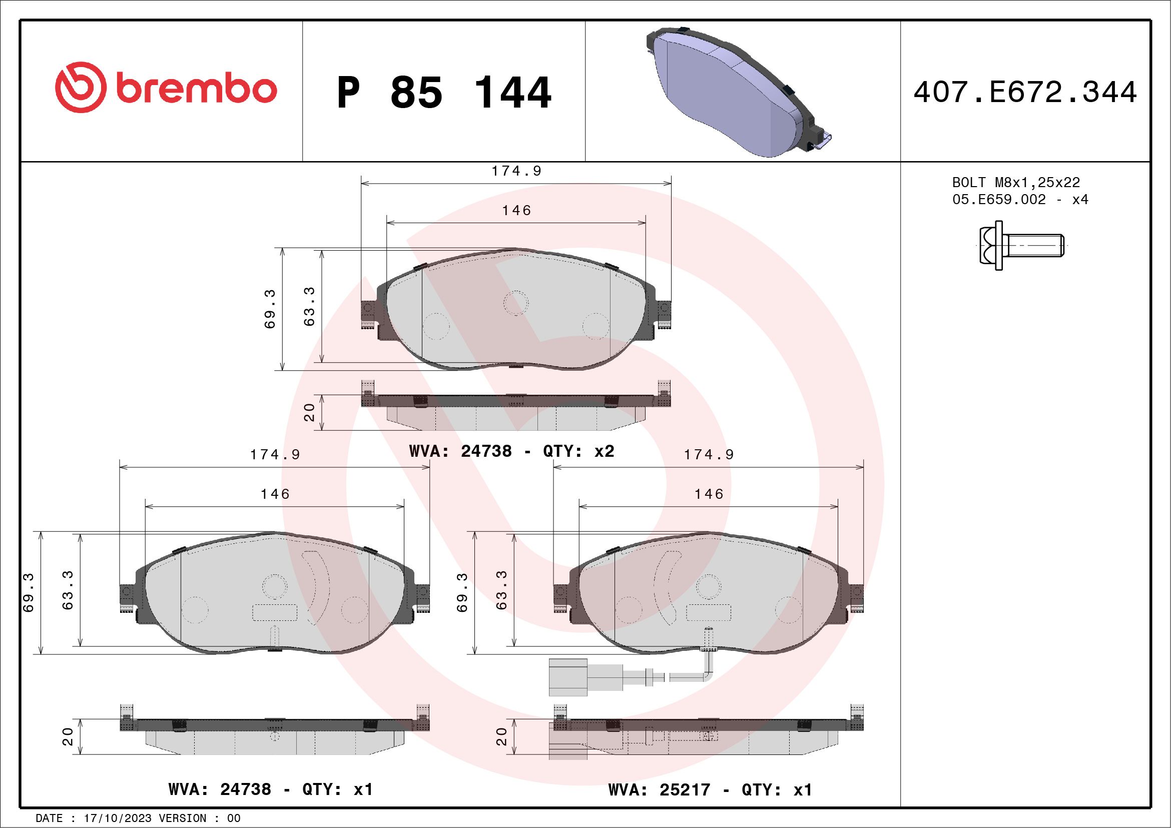 Volkswagen Fren Balatası Ön Xtra Audi - BREMBO P85144X