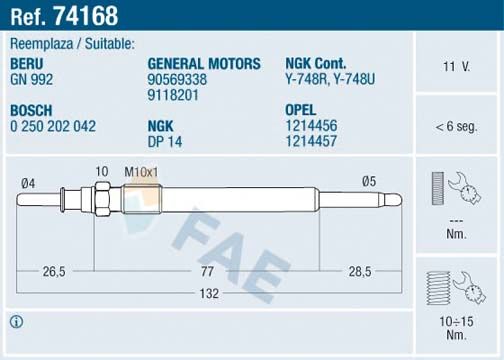 Opel Kızdırma Bujisi Astra G / Vectra B X20tl-X22dth - FAE 74168