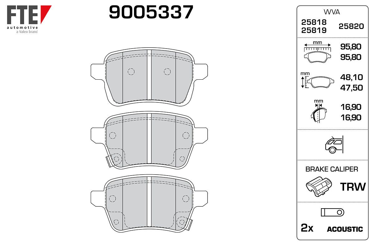 Opel Arka Fren Balatası Disk İçin Opel Corsa E 15-Fiat 500L | 1 Adet - FTE 9005337