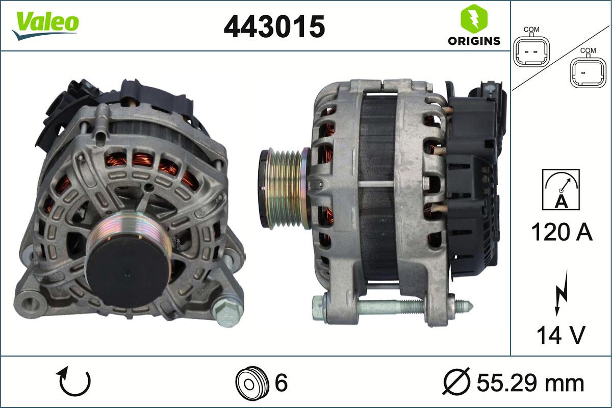 Opel Alternatör 18-Pt.208-308-5008-Prt-Brl-C3-Elysee-Expert 120Ah - VALEO 443015