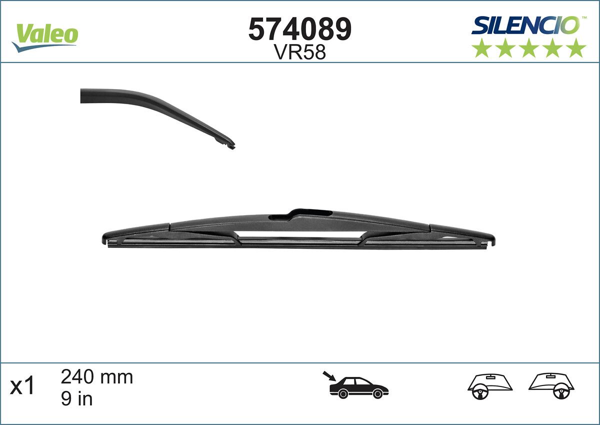 Opel Silecek Süpürgesi Arka Sılencıo Vr58 (X1) (240 mm) P308 Sw I (4E_, 4H_) , Megane II Estate (Km0 / 1_) - VALEO 574089