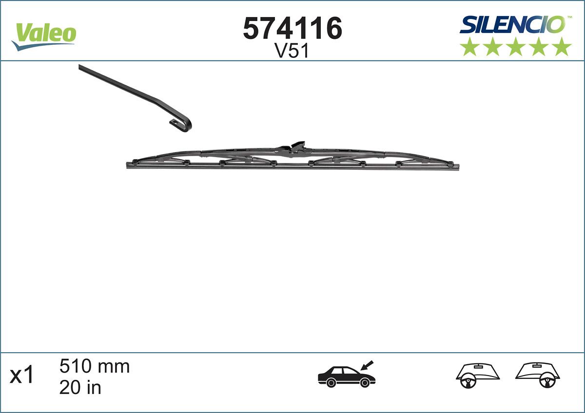 Opel Silecek Süpürgesi Sılencıo Yolcu Tarafı 510mm (Renault Megane / Peugeot 306 / Citroen Xsara) 51 / - VALEO 574116
