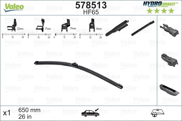 Opel Silecek Süpürgesi Ön Muz Tip 650mm Hf65 (Hydroconnect Coklu Bağlantı) / (X1) - VALEO 578513