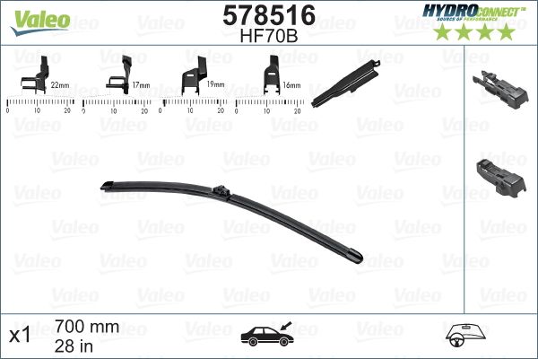 Opel Silecek Süpürgesi Ön Muz Tip 700mm Hf70b (Hydroconnect Coklu Bağlantı) / (X1) - VALEO 578516