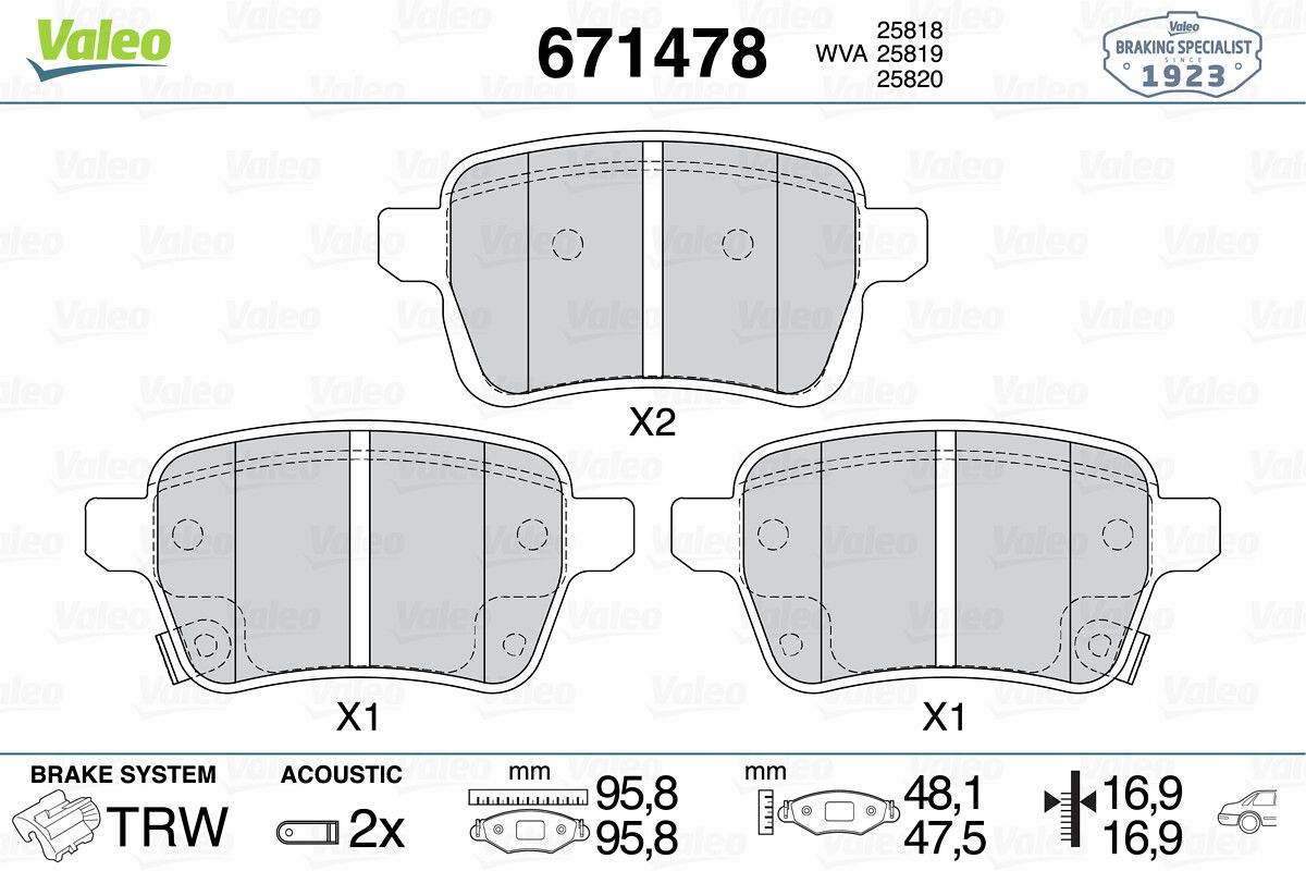 Opel Fren Balata Arka 15-Corsa.E - VALEO 671478