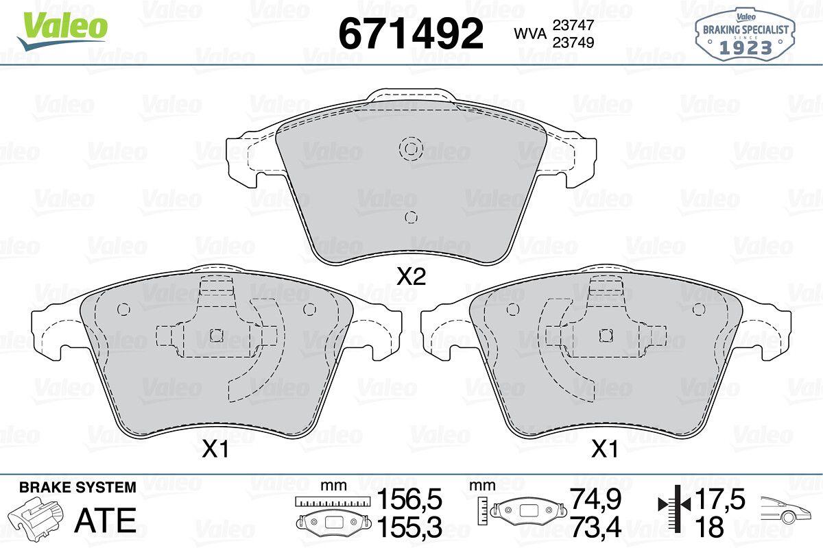 Volkswagen Fren Balatası Ön (156mm) T5 03= > (16 Inc) - VALEO 671492