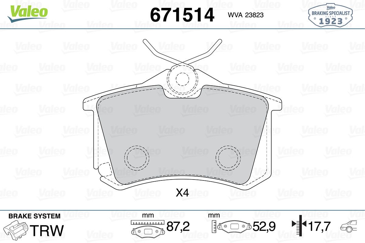 Volkswagen Fren Balata Arka Golf.IV.V.VI-Psst-307-C2-C3-C4 17mm - VALEO 671514