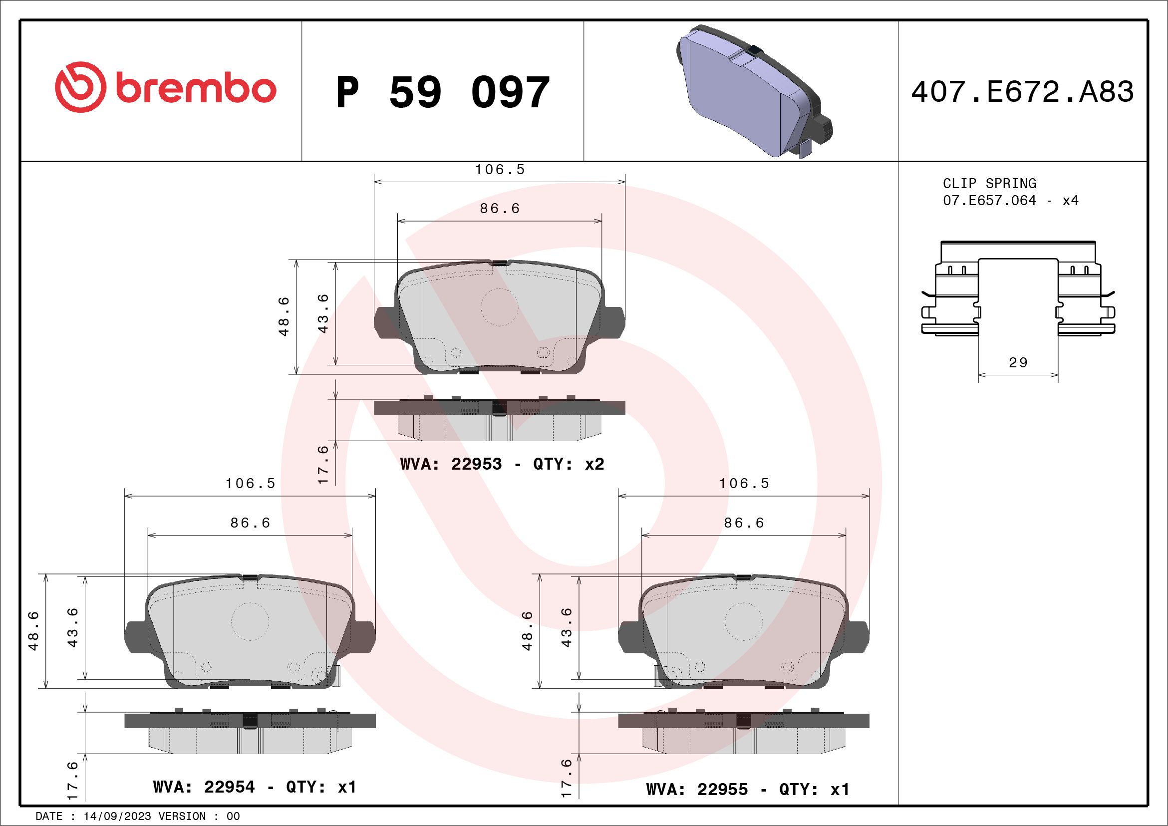 Opel Fren Balatası Arka 17 (Opel Insignia B 17 -) - BREMBO P59097