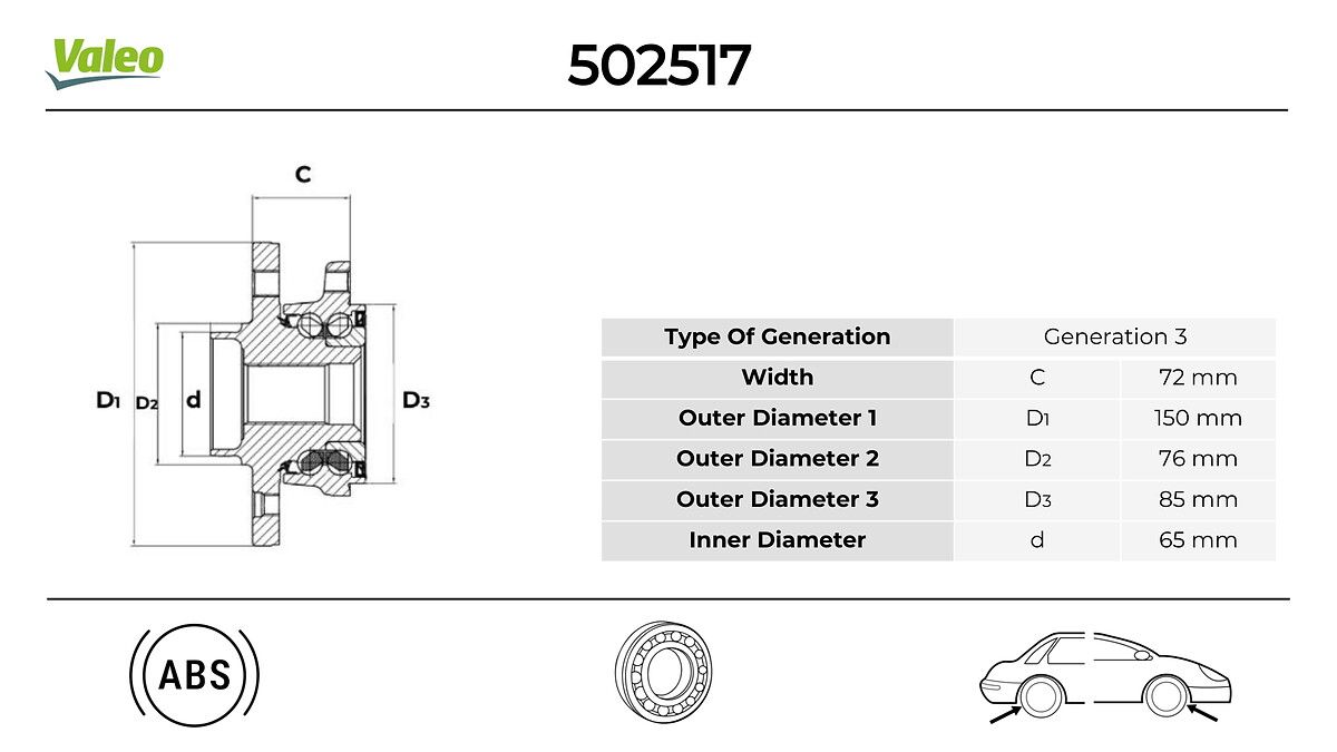 Volkswagen Teker Poryası On Arka 5 Bijon ABS li Transporter T5 T6 1.9 2.0 2.5 TDI 03 > 30X85x45 - VALEO 502517