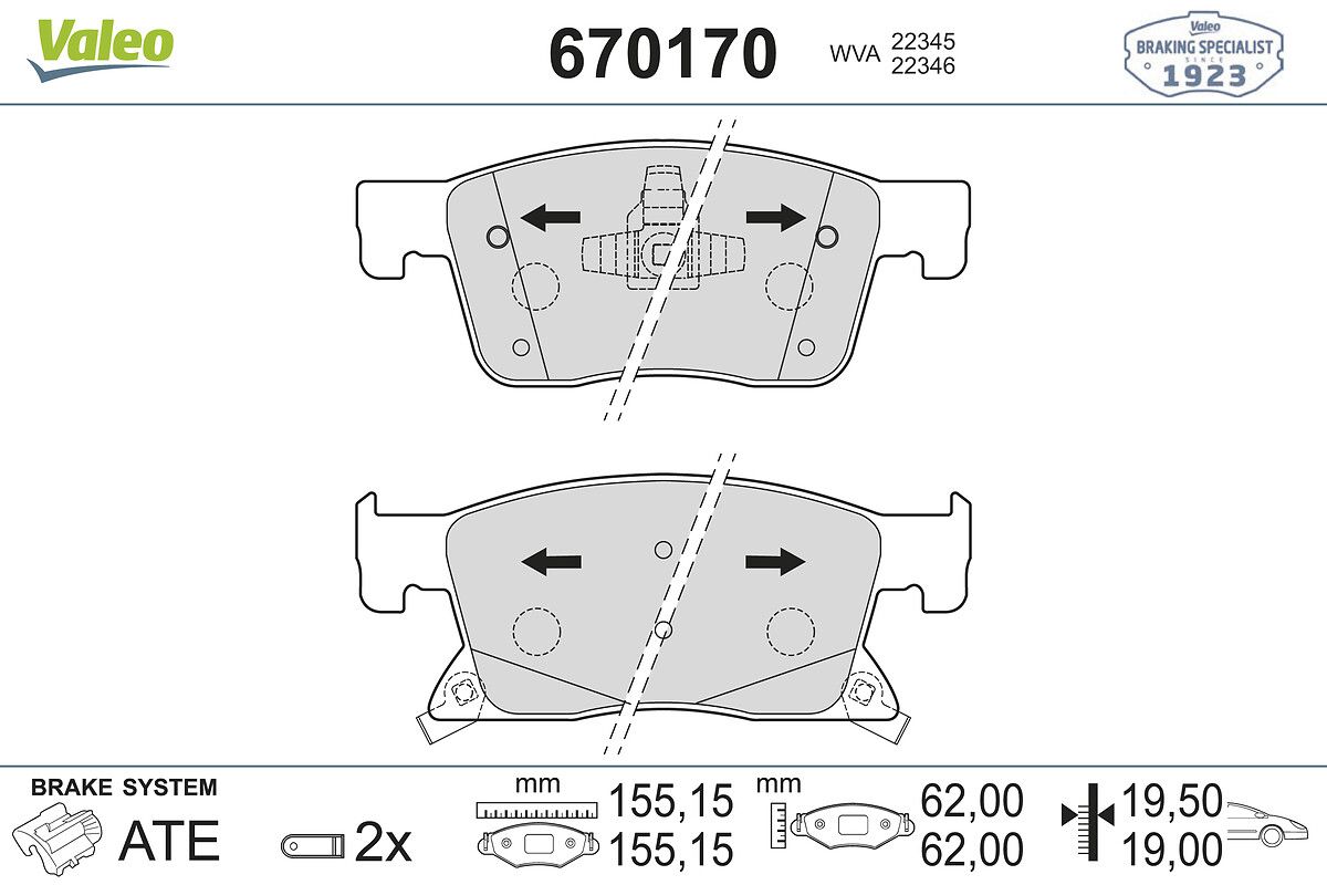 Opel Fren Balatası Ön 16 Jant-Opel Astra K 1.0 1.4 1.6 1.6 CDTI - VALEO 670170
