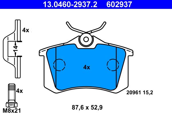 Volkswagen Fren Arka Balatası VW Golf3-Golf4-Golf5-Jetta-Passat-A3-Toledo-Octavia - ATE 13.0460-2937.2